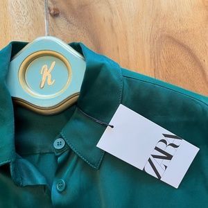 Zara satin effect emerald green blouse, never worn